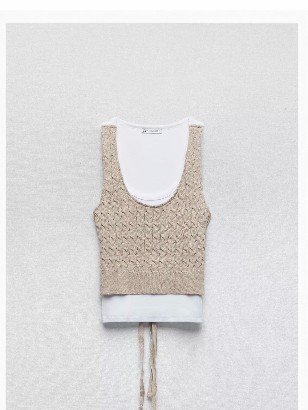 Zara beige knit crop tank layered over white tank